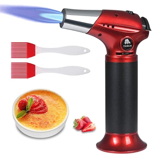 Flintronic - Antorcha de Cocina, de Butano Rellenable con Cierre de Seguridad, Llama Ajustable con 2 Cepillos de Silicona para Cocinar, Barbacoa, Pasteles, Soldadura